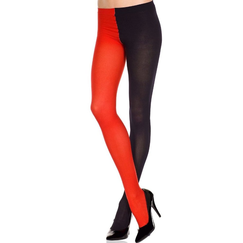 Red Black Opaque jester tights Womens Costume Pantyhose 748